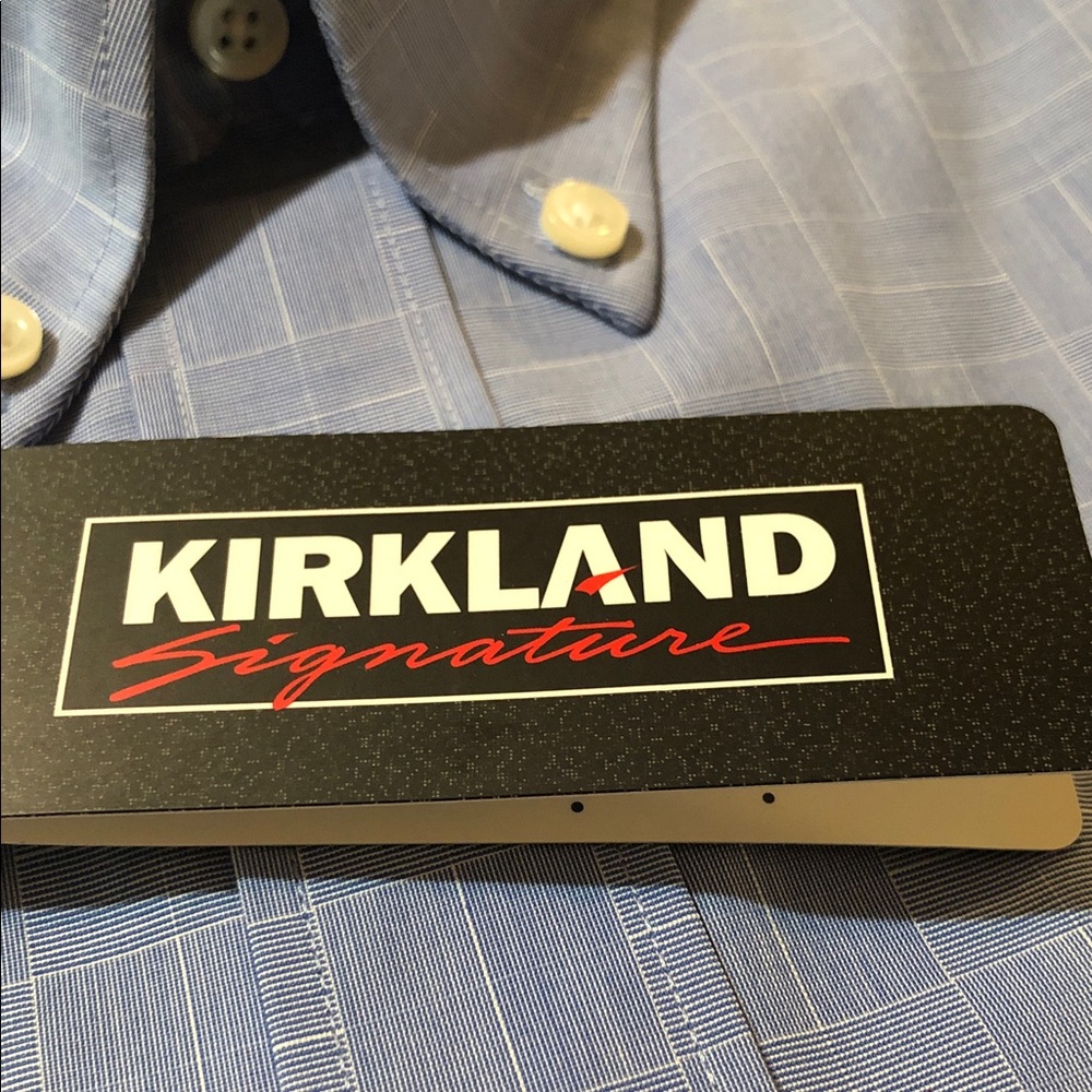 Kirkland Signature Light Blue Windowpane Dress Shirt with Button-Down Collar - Picture 2 of 4